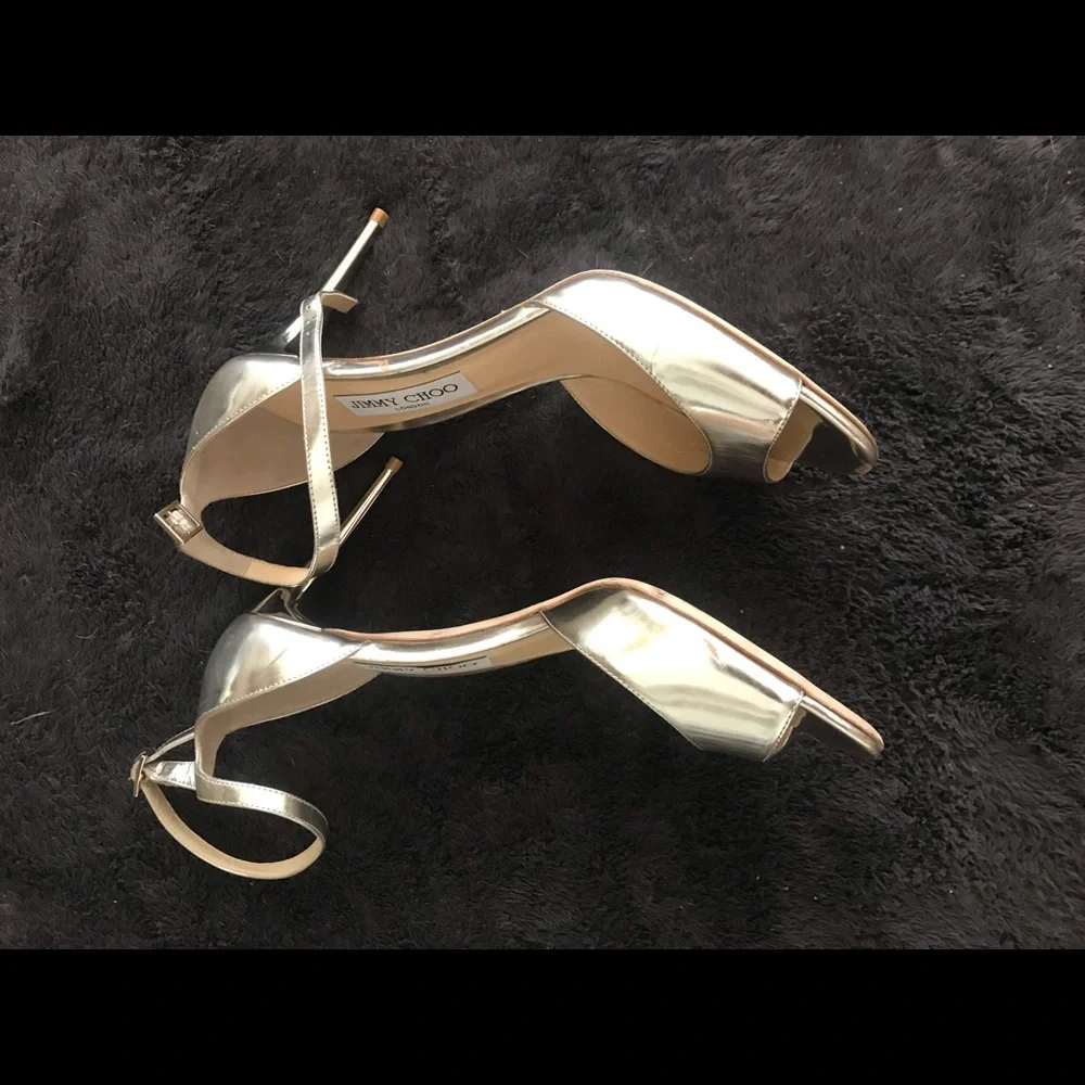 Jimmy Choo Silver Ankle-Strap Stiletto Sandals